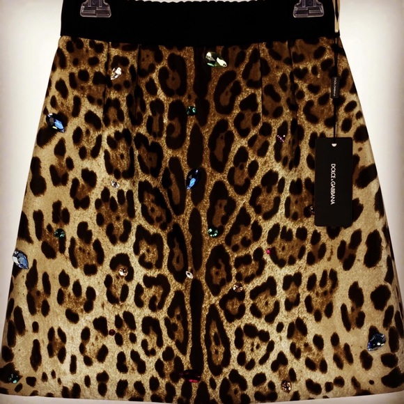 Dolce & Gabbana $1795 NWT Leopard Jeweled Skirt 4 - Picture 1 of 12